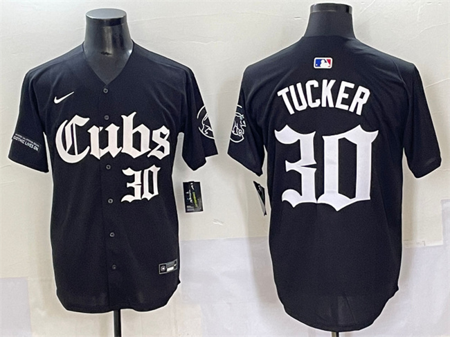 Men's Chicago Cubs #30 Kyle Tucker Black 'Gothic North Side Edition' Vapor Premier Limited Stitched Baseball Jersey Men's Chicago Cubs #30 Kyle Tucker Black 'Gothic North Side Edition' Vapor Premier Limited Stitched Baseball Jersey